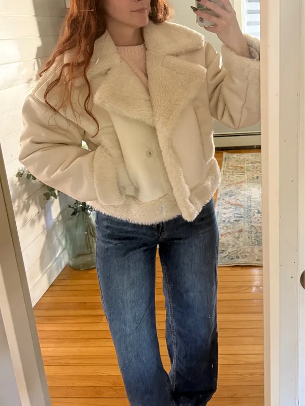 Abercrombie Oversized Short Sherpa-lined Vegan Leather Coat - Image 2
