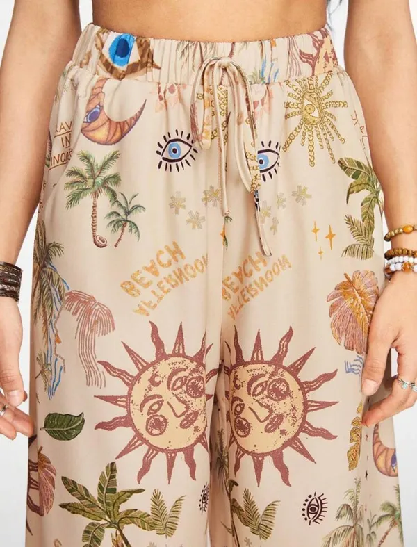 New Moon Stars Sunflower Evil Eye Printed Flared Pants New In Poly Bag - Image 2