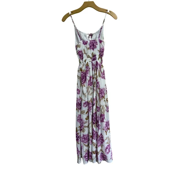 Abercrombie & Fitch Purple Floral Maxi Dress XS Smocked Waist Pockets White - Image 2
