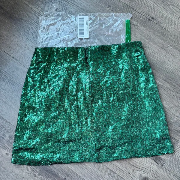 NWOT Tipsy Elves Emerald Green Sequin Mini Skirt Womens Size Med Stretch Zip - Image 5