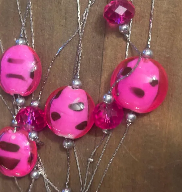 Silver tone layered hot pink station bead necklace - Image 3