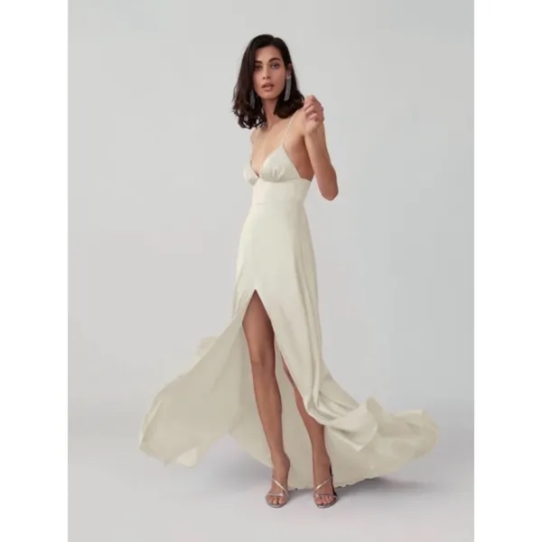 Fame & Partners Stappy Tri Cup Gown Champagne Size 6 Bridal Wedding Guest Prom - Image 3
