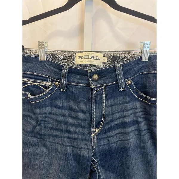 Ariat Real Straight Icon Jeans - Womens Size 31R - Blue - Image 3