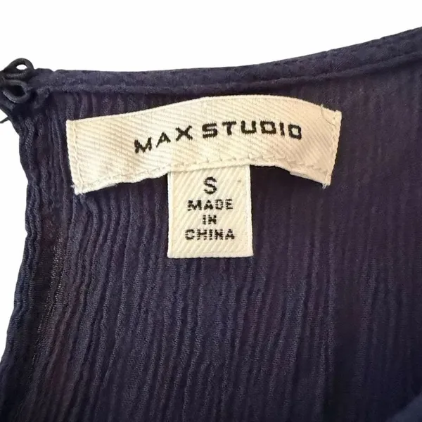 Max Studio Sleeveless Tiered Maxi Navy Pockets Bohemian Festival Dress SZ S - Image 5
