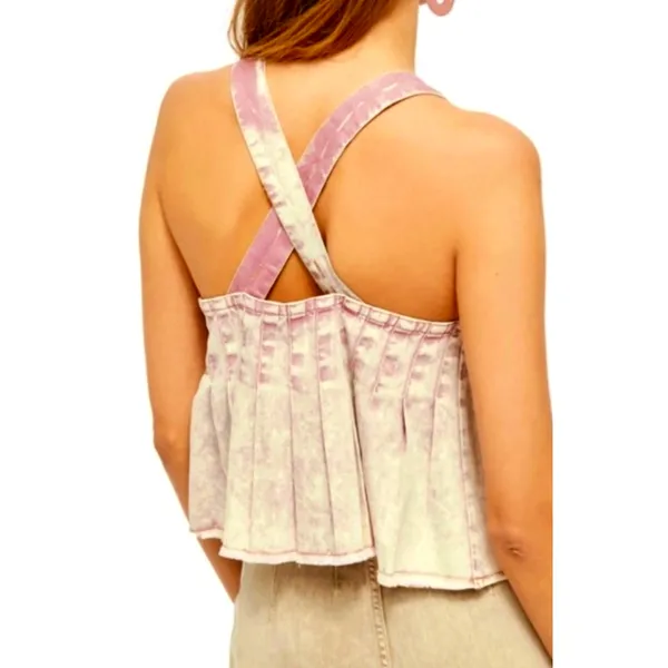 Free People Marina Denim Babydoll Crop Top Distressed Purple XL - Image 6