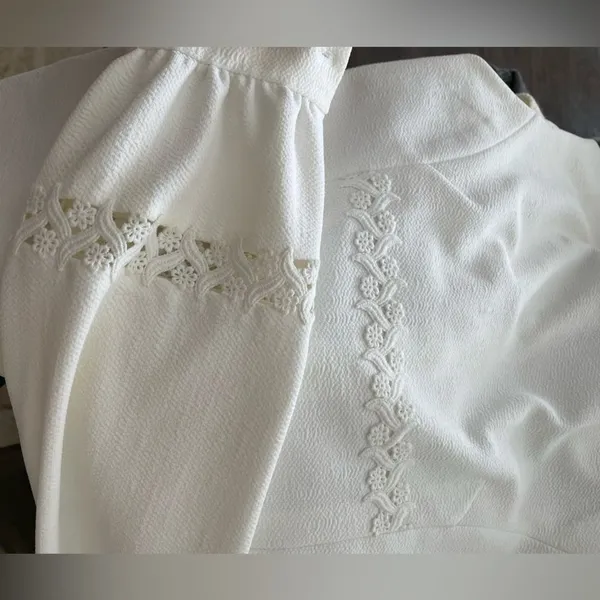 Vintage 60s Handmade Skirt Set Three‎ Piece Jacket Top Eyelet Sz S Off White - Image 4