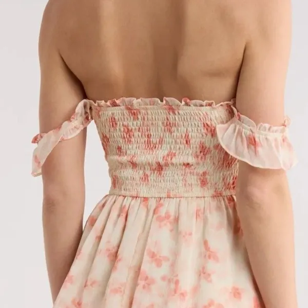 Beivy Orange Floral Tiered Off The-Shoulder Maxi Dress Size M NWT - Image 3