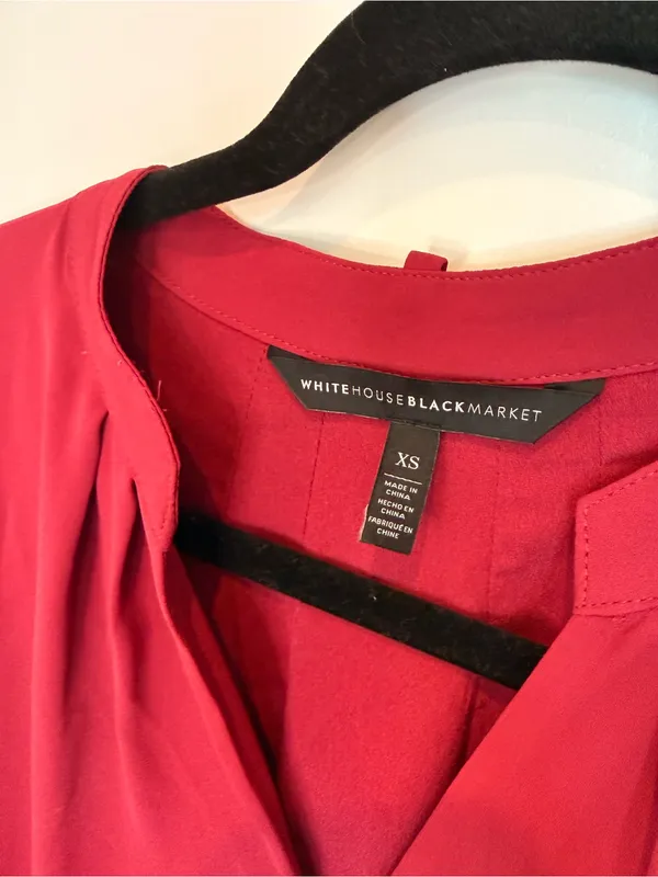 White House Black Market Burgundy V-neck Long Sleeve Cinch Waist Dress XS - Image 3