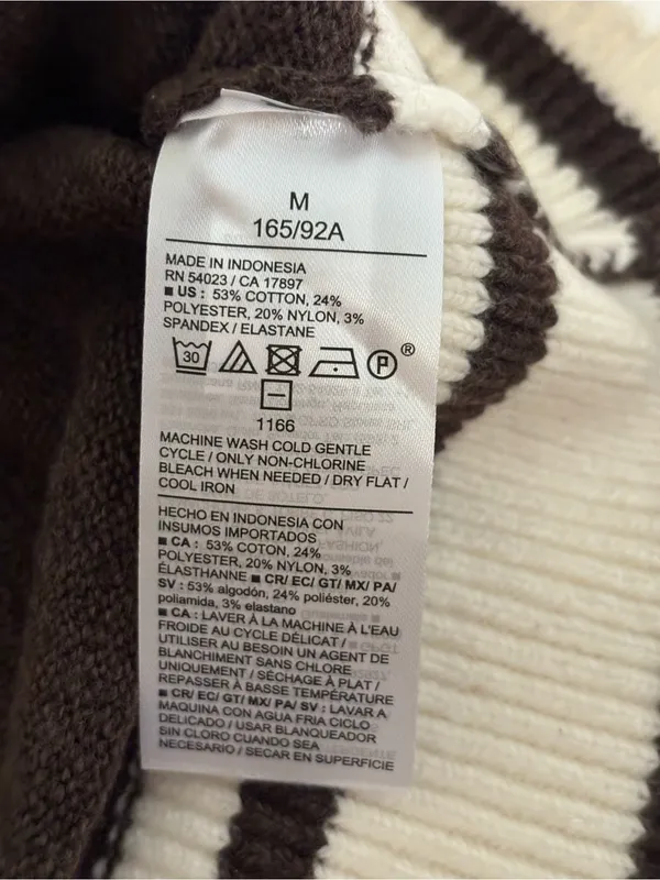 Old Navy Brown Cream V-Neck Varsity Stripe Sweater M NWT - Image 3
