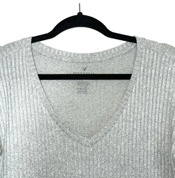 American Eagle Soft & Sexy Rib Top Light Green V-neck Long Sleeve - Image 2