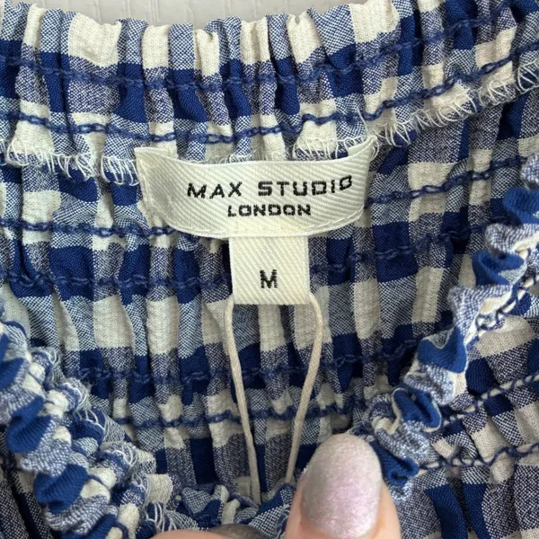 Max Studio London Blue Gingham‎ Smocked Cottagecore Midi Dress NWT M - Image 7