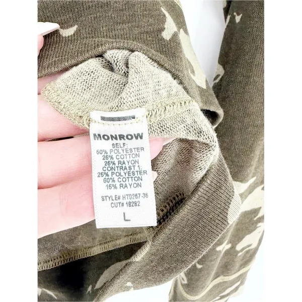 Monrow Camo‎ Crewneck Sweatshirt Women's Size L Athleisure Top - Image 6