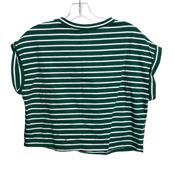 NWT Tankaneo Womens Short Sleeve Crop Top Green White Striped Summer‎ Tee Medium - Image 3