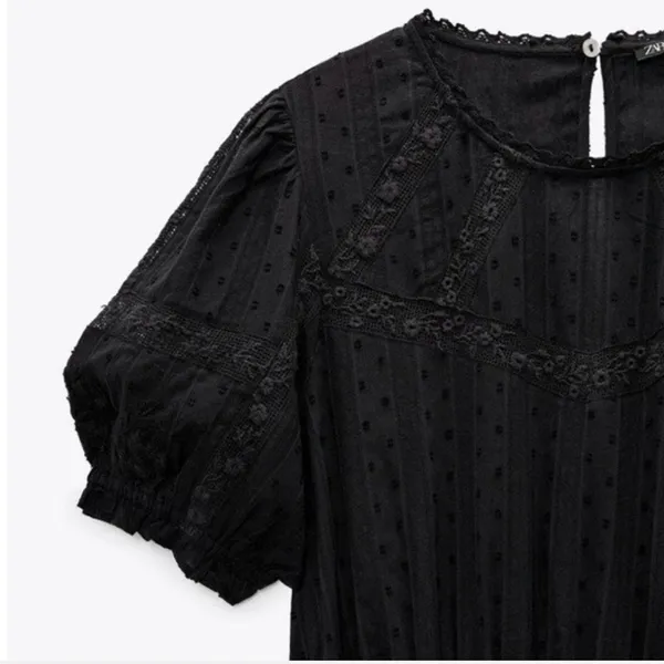 Zara Gothic Swiss Dot Black Puff Sleeve Mini Dress Medium - Image 4