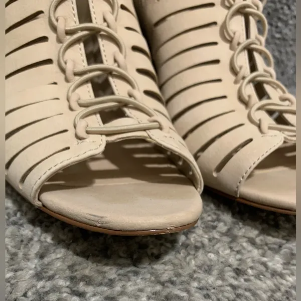 Vince Camuto Evalan Cage Cutout Sandal Booties Nude Lace-Up Heels - Image 11