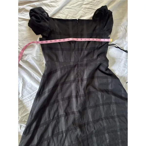 Antonio Melani Black Tonal Plaid Puff Sleeve Ruched Midi Dress Size 8 - Image 7
