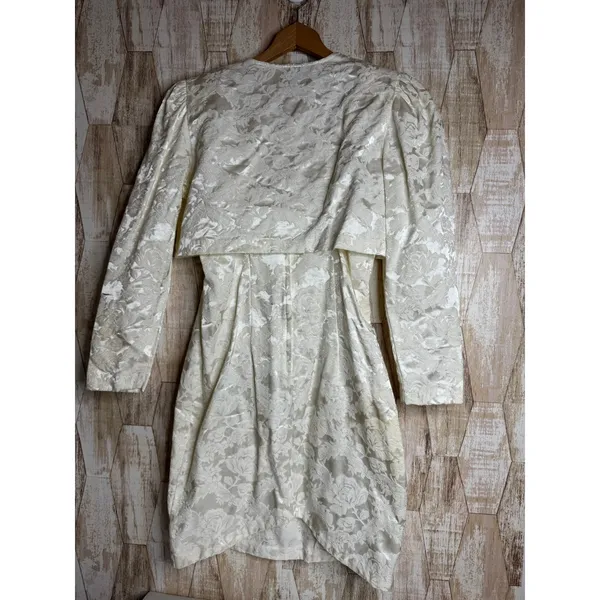 By Choice California Vintage 90s White‎ Floral Brocade Mini Dress Bolero Set 11 - Image 4