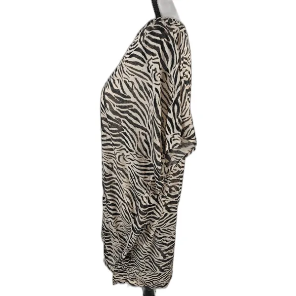 Women’s H&M Zebra Print Tunic Top Beige Black Size Medium - Image 3