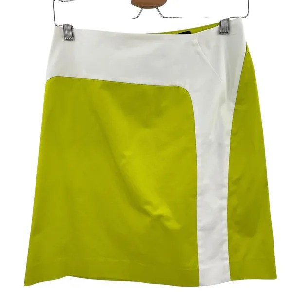 Piazza Sempione Neon Lime Green Cream‎ Colorblock Mini Skirt Size 38 US 2 - Image 3