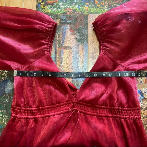 NWOT Lulus Romantic Appearance Wine Red Organza Tiered Midi Dress - Image 4