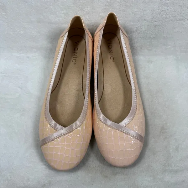 Vionic Caroll Peach Croc Patent Leather Ballet Flats Orthotic Shoes Womens 7 - Image 3