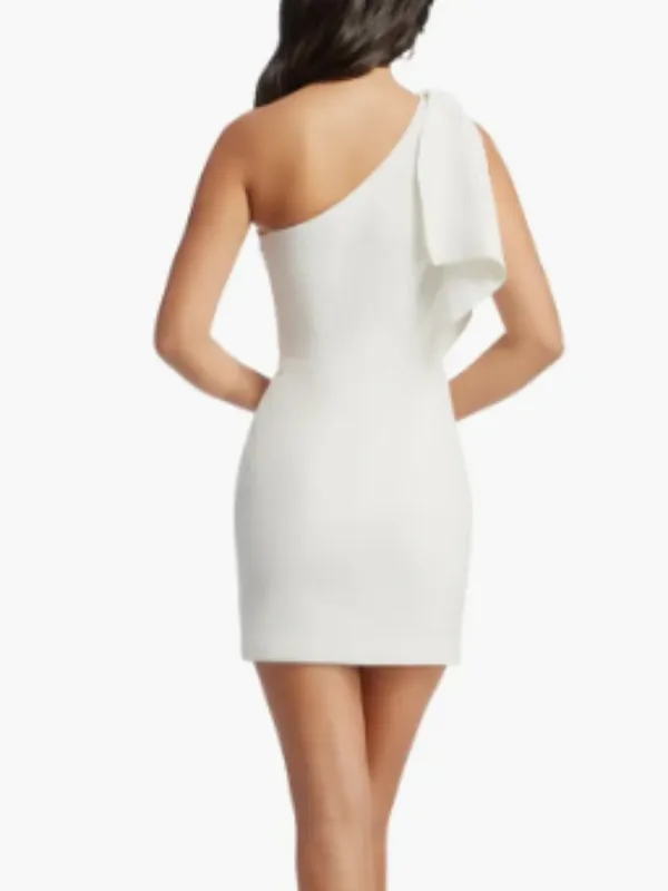 Dress the Population NWOT White One Shoulder Bow Crepe Mini Dress Size S - Image 2