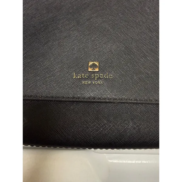 Kate Spade New York Black Saffiano Leather Crossbody Bag Gold Hardware Flap Snap - Image 2