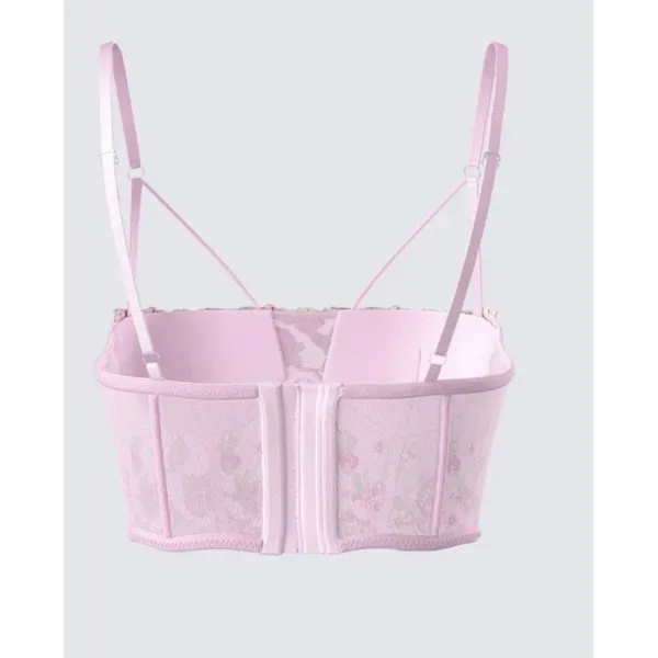 Fairycore Coquette Pink Green Floral Embroidered Corset Top Finesse Olivia M - Image 7