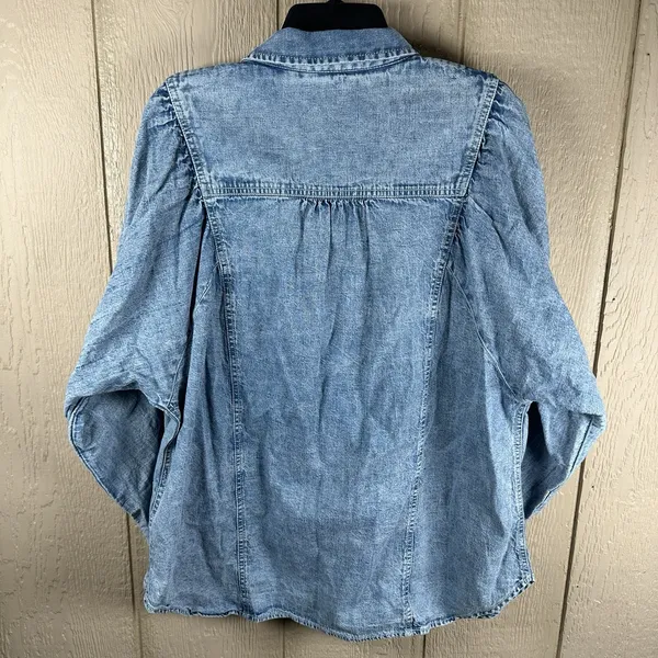 Anthropologie Pilcro Puff Long Sleeve Denim Button Up Front Shirt Womens Large - Image 5