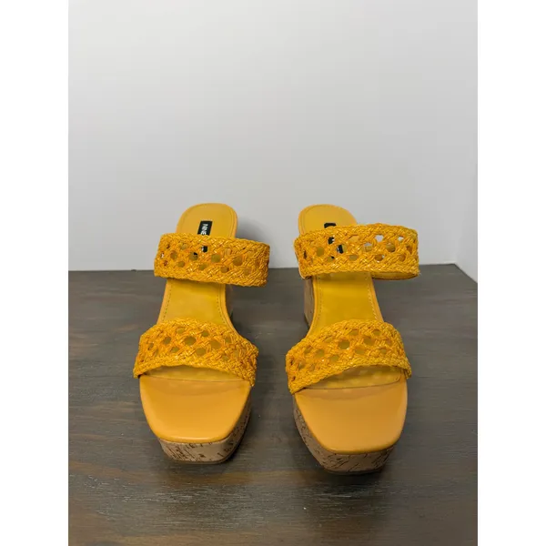 Nine‎ West Kalani Yellow Woven Cork Platform Wedge Sandals Size 8.5 New - Image 6