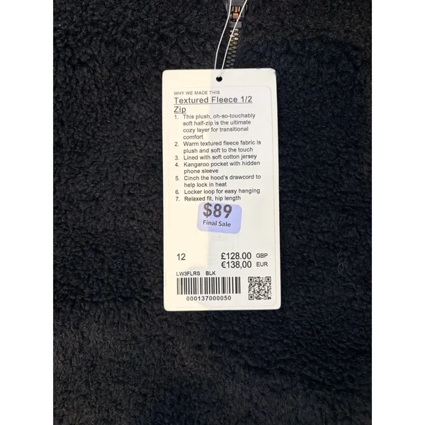 Lululemon Textured Fleece 1/2 Zip Hoodie Women 12 Black LW3FLRS NWT Plush Cozy - Image 10