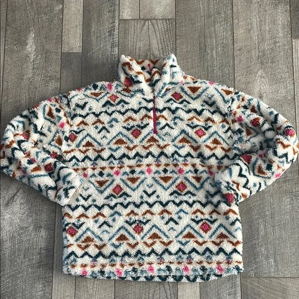 Eddie Bauer Size Large Colorful Plush Quarter-Zip Pullover Sweatshirt - Image 2