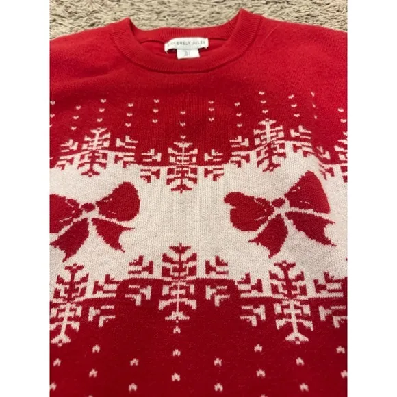 Sincerely Jules Red Fair Isle Christmas Sweater Bow Snowflake Holiday Small - Image 4