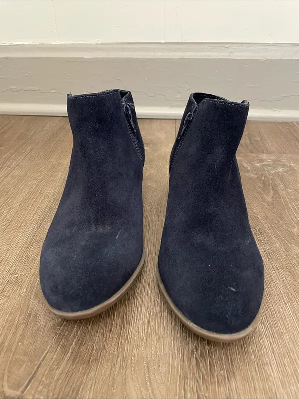 Diba Leather Suede Booties Size 7.5 Navy Blue Ankle Boots Side Zip Boho Western - Image 2