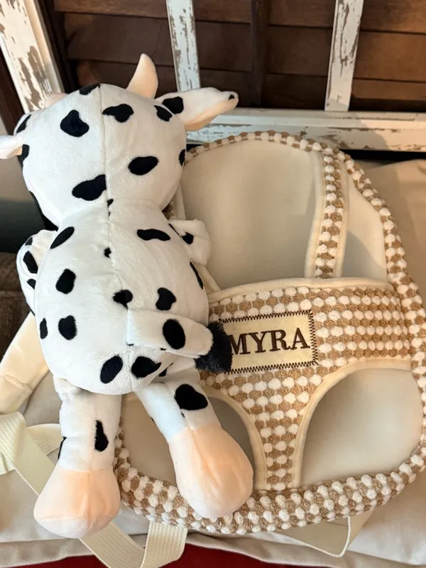 Myra Bag Plush Cow Kids Backpack in Cream and Black - Image 8