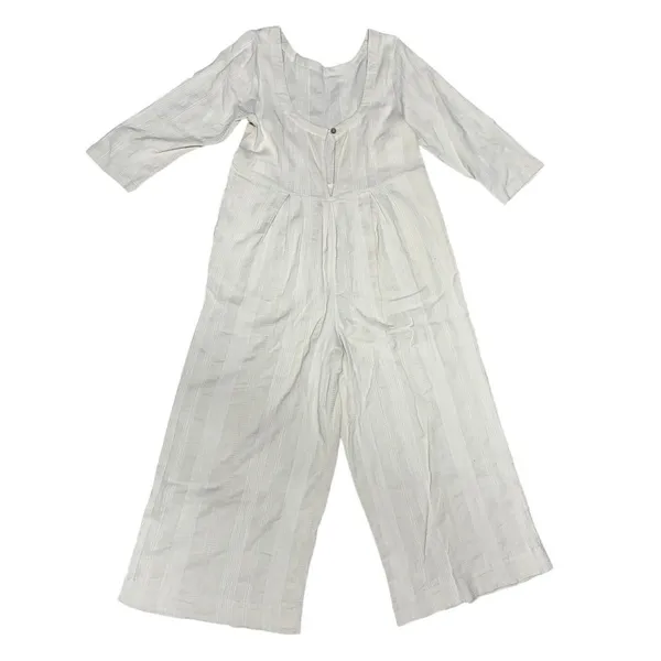 Free People Shiloh Cotton & Linen Jumpsuit‎ Summer Khaki Women's Size Medium - Image 2