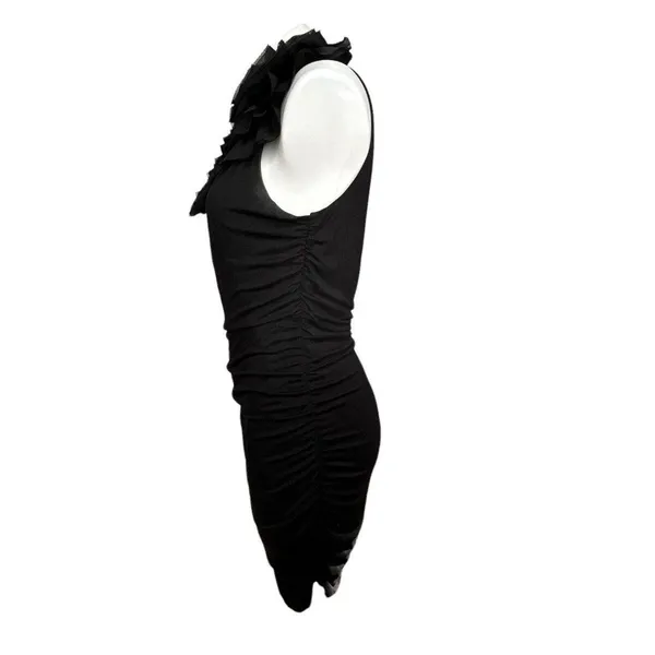 WYATT One Shoulder Rosette Bodycon Mini Dress Size M Black‎ Ruched Toga - Image 4