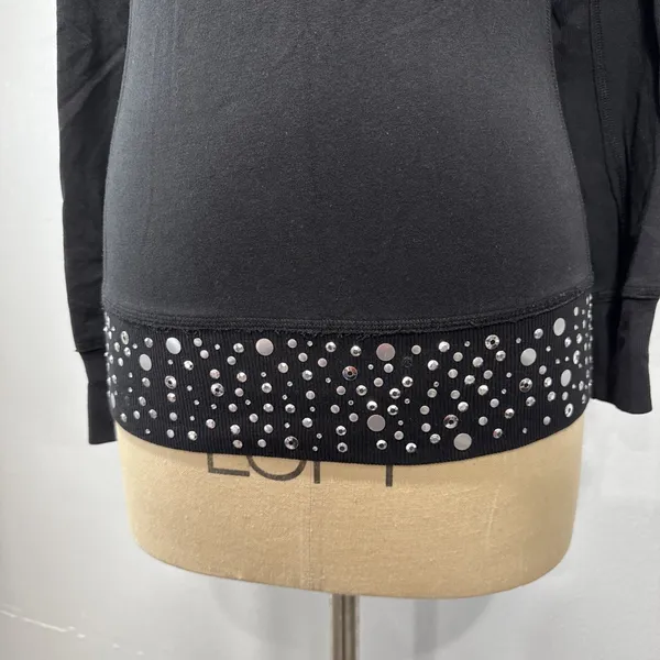 Express Knit Top Womens Sz S Black Raglan Sleeve Round Neck Studded Hem Pullover - Image 2