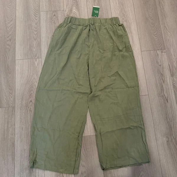 Halara Wide Leg Flowy Solid Palazzo Casual Linen Feel Pants Catkin Green XL - Image 3