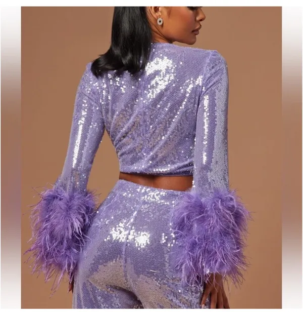 Lavender sequin feather sleeve set Purple Size XS - Image 4