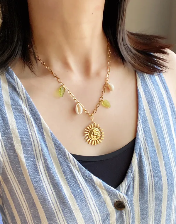 Handmade vintage cottage retro boho fairy style quality material mix gold stainless steel necklace🌞🌿 - Image 3