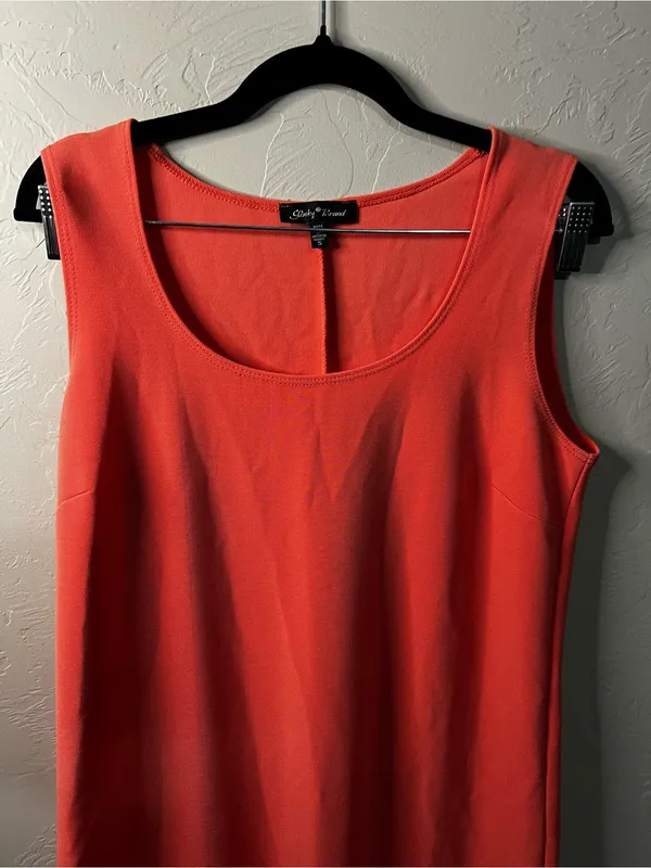 Slinky Brand Coral Orange Sleeveless Midi Dress Casual Resort Summer - Image 3