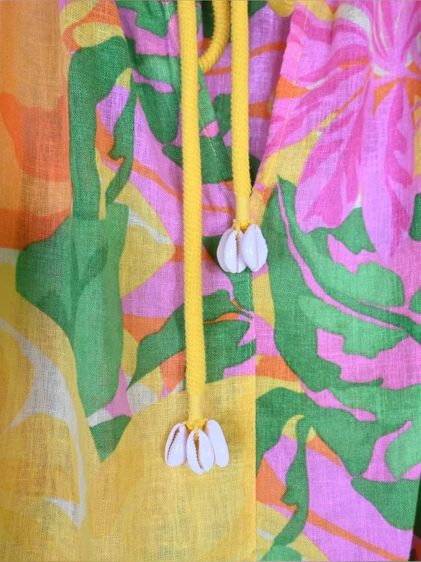 C&C California Women's S Lemon Print Green Pink Linen Blend Mini Beach Sundress - Image 7