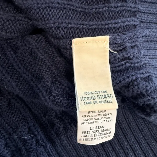 LL Bean Navy Blue Cable Knit Cotton Button Up Cardigan Sweater Size XL - Image 9