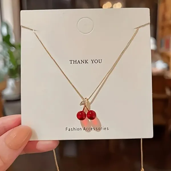 NEW red cherries gold necklace, cherry aesthetic cherry jewelry Stocking Stuffer - Image 5