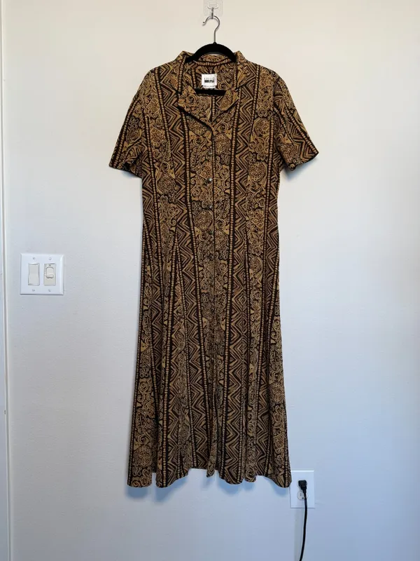 Vintage 90s Long Maxi Dress Button Up Tribal Print - Image 8