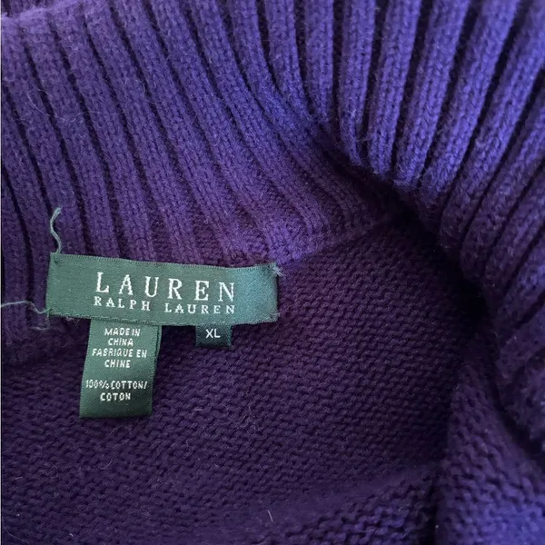 Lauren Ralph Lauren Cotton Sweater Purple Full Zip Turtleneck Large - Image 2
