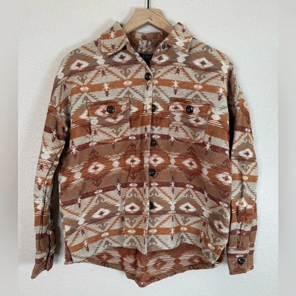ROCK & ROLL Denim Southwestern Western Jacquard Shacket Shirt Jacket Medium $80 - Image 5