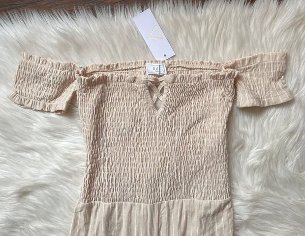 Sage The Label Off The Shoulder Pinstripe Jumpsuit - Image 5