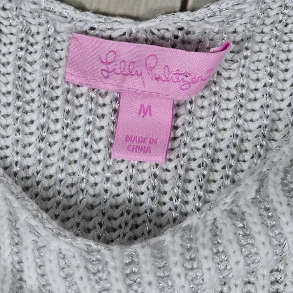 Lilly Pulitzer Silver Gilly Metallic Knit Dolman Sweater Top‎ Open Back 24423 M - Image 3
